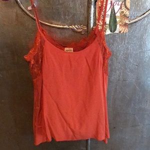 Crimson top with split back and lace